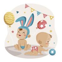Cute Little Babies Flat Illustration vector