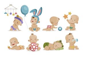 Flat Cute Little Babies Set vector