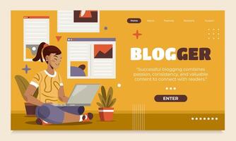 Blogger Hand Drawn Flat Landing Page vector