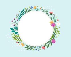 Flower leaves and berries Hand Drawn Flat Frame vector