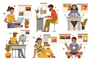 Blogger Hand Drawn Flat Composition Collection vector