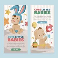 Flat Cute Little Babies Vertical Banner Set vector