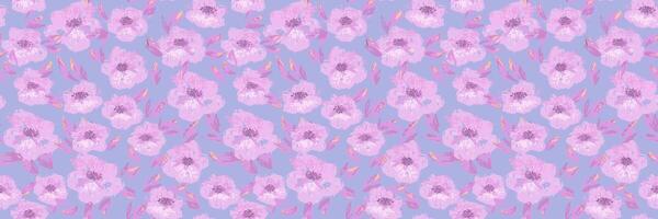 Seamless pattern with expressive violet flowers and purple leaves in a painterly style. Pastel template for textiles, packaging, wallpapers, and summer themed designs vector