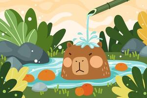 Spa Bathing Capybara Flat Composition vector