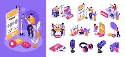 Podcast Isometric Element Icons with illustration vector
