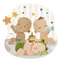 Cute Three Little Babies Flat Illustration vector