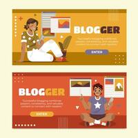 Blogger Hand Drawn Flat Horizontal Banner Collection vector