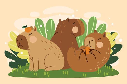 Resting Capybara Hand Drawn Flat Composition vector