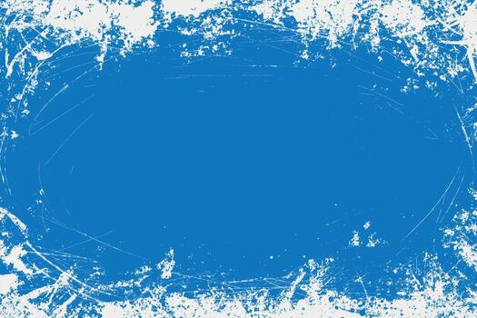 Flat blue and white grunge background. Distress weathered rough overlay texture with scratch lines. Grunge frame design with white paint spots. Winter texture vector
