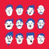 Set of blue and white faces with different expressions vector