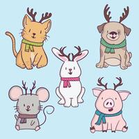 Four cute animals wearing scarves and hats vector