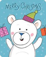 A cartoon white bear with a hat and presents vector