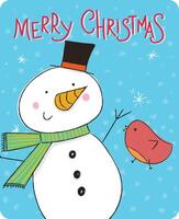 A snowman and a bird are holding a red bird vector