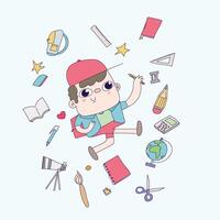 School boy with school elements around vector