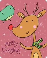 A christmas card with a reindeer and bird vector