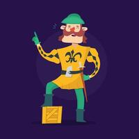 A cartoon man in a yellow and green costume holding a box vector