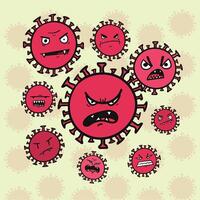set of cartoon evil viruses with angry faces vector