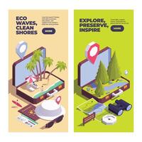 Eco travel suitcase with nature icons vector