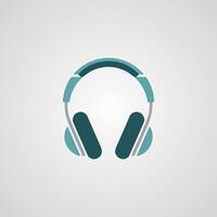 Modern flat design icon of teal and grey headphones on a light grey background vector