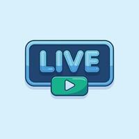 Stylized blue live button with a green play icon for streaming vector