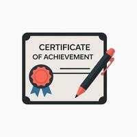 Certificate of achievement with a pen and seal icon flat design vector