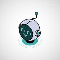 Friendly cartoon robot head with a pixelated smiley face and antenna vector