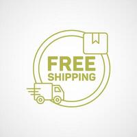 Green outline icon of a delivery truck and package with free shipping text vector
