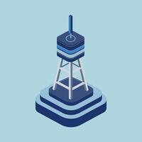 Modern abstract tower structure with layered blue elements and antenna on a pedestal vector