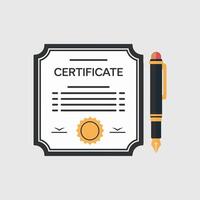 Flat design illustration of a certificate with a pen and seal vector