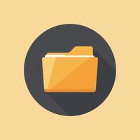 Orange folder icon with long shadow on a circular dark gray background vector