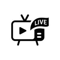 Retro television icon with play button and live broadcast flag vector