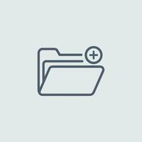Simple line art icon of an open folder with a plus symbol inside a circle vector