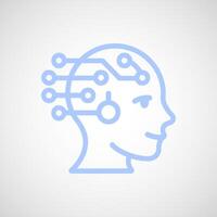 Abstract blue line art of a human head with circuit board connections symbolizing artificial intelligence vector