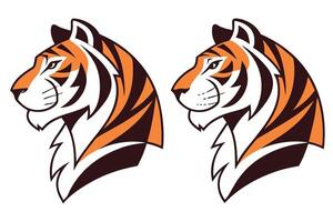 Two Tiger Head Profiles Orange and Brown on White vector