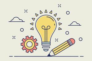 An illustration of a light bulb and a pencil vector