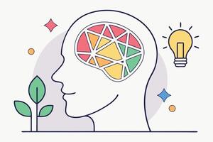 Illustration of a human head with a light bulb and a brain vector