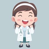 Doctor activities. Flat design illustration of cute chibi character female doctor is encouraging the patient vector