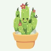 Adobe Illustrator ArtworCute cartoon succulent smiling summer characters prickly cacti flat design set collection. Mexican desert plants blooming flowers. Childish nursery greenery foliagek vector
