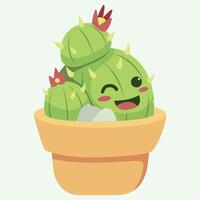 Cute cartoon succulent smiling summer characters prickly cacti Flat Design set collection. vector
