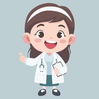 Doctor activities. Flat designillustration of cute chibi character female doctor explain something vector