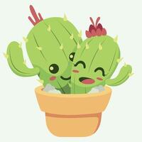 Cute cartoon succulent smiling summer characters prickly cacti Flat Design set collection vector