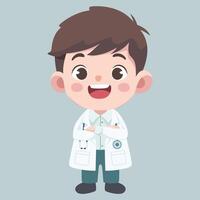 Doctor activities. Flat design illustration of cute chibi character male doctor with folded hands vector