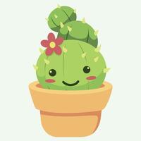 Cute cartoon succulent smiling summer characters prickly cacti Flat Design vector