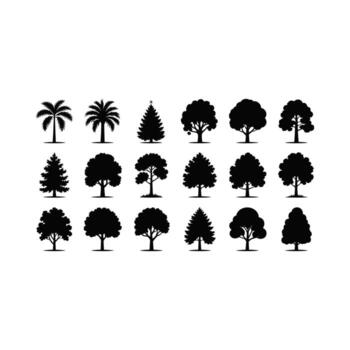 a set of trees and palm trees on a white background vector