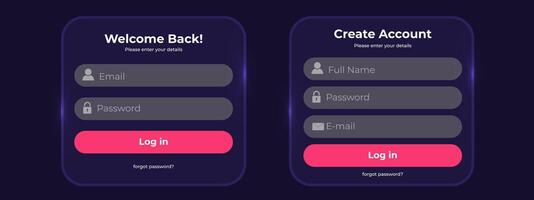 Register and login page layout with email and password fields. Registration and authorization form design. Simple and modern sign up and sign up vector