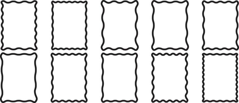 Wavy frames set. Squiggle rectangle photo borders with zig zag edges vector