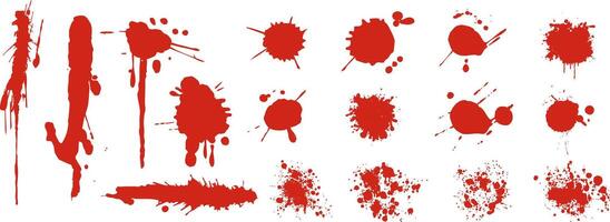 Grunge bloody splash collection. red paint blots, drips, and splatters for Halloween backgrounds vector