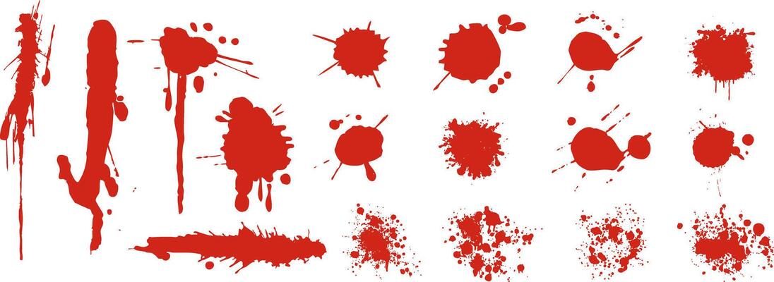 Grunge bloody splash collection. red paint blots, drips, and splatters for Halloween backgrounds