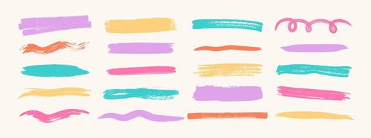 Chalk underline stroke set. Hand drawn crayon, pastel, and pencil highlight lines. vector