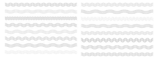 Set of corrugated wave lines. Wavy and dashed line collection on white background. vector